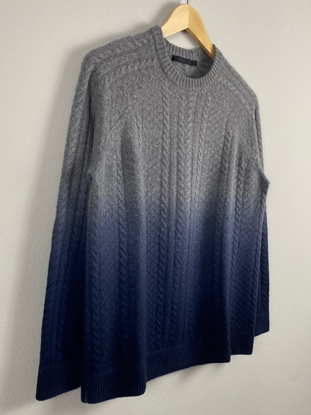 Raffi Cashmere Ombré/Gradient Multi Cable Knit Long Sleeve Crewneck Sweater - Picture 7 of 16